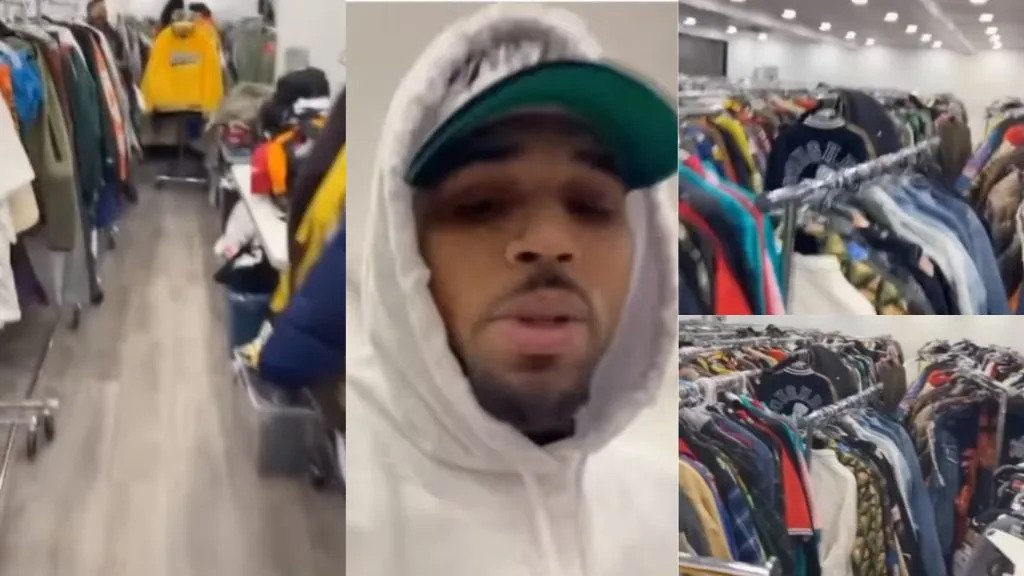 Chris Brown constructs a department shop for his clothing outside of his house (Video)