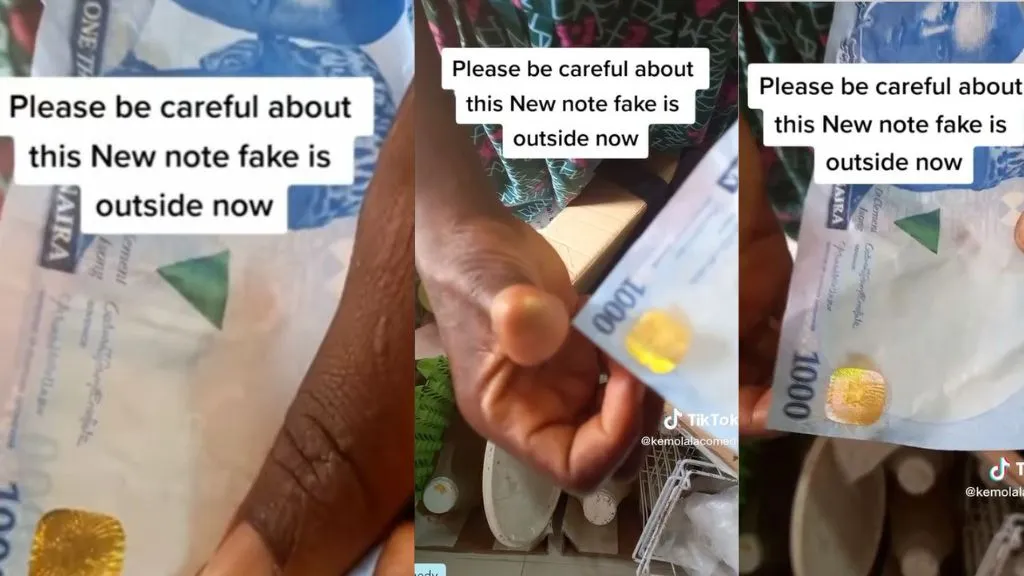 Lady speaks out after a fake N1000 Naira note she received from a POS operator got her in troubles, shows how to identify fake money (Video)