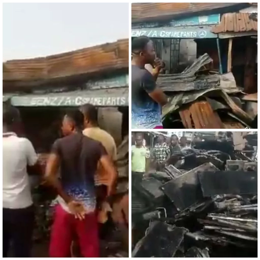 Tragedy! Fire destroyed spare parts market in Lagos (Video)